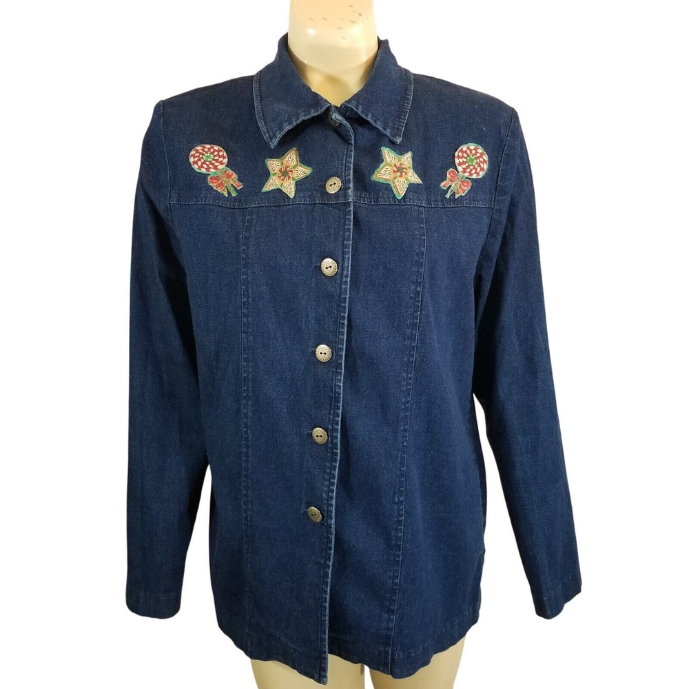 Drapers & Damons Shirt‎ christmas denim Embroidered Button Down Sz Medium
